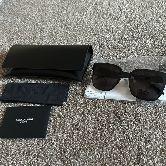 Saint Laurent Black Gold 52mm Rectangular Sunglasses Metal Matte Black - Picture 10 of 11